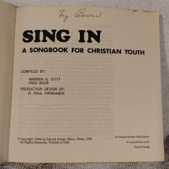 Sing In: A Songbook For Christian Youth 1969 Fred Bock Warren G Stitt - Picture 3 of 4